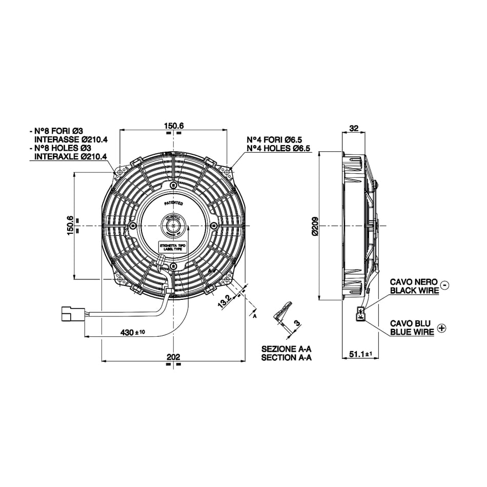 SPAL 7.50" LOW PROFILE ELECTRIC FAN 407CFM PULLER STYLE