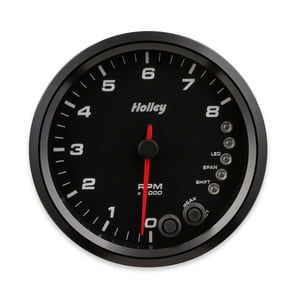 HOLLEY 3-3/8" ANALOG STYLE TACHOMETER 0-8K RPM BLACK FACE W/SHIFT LIGHT