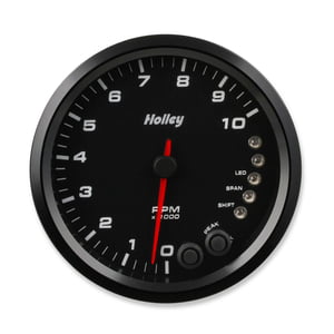 HOLLEY 3-3/8" ANALOG STYLE TACHOMETER 0-10K RPM BLACK FACE W/SHIFT LIGHT