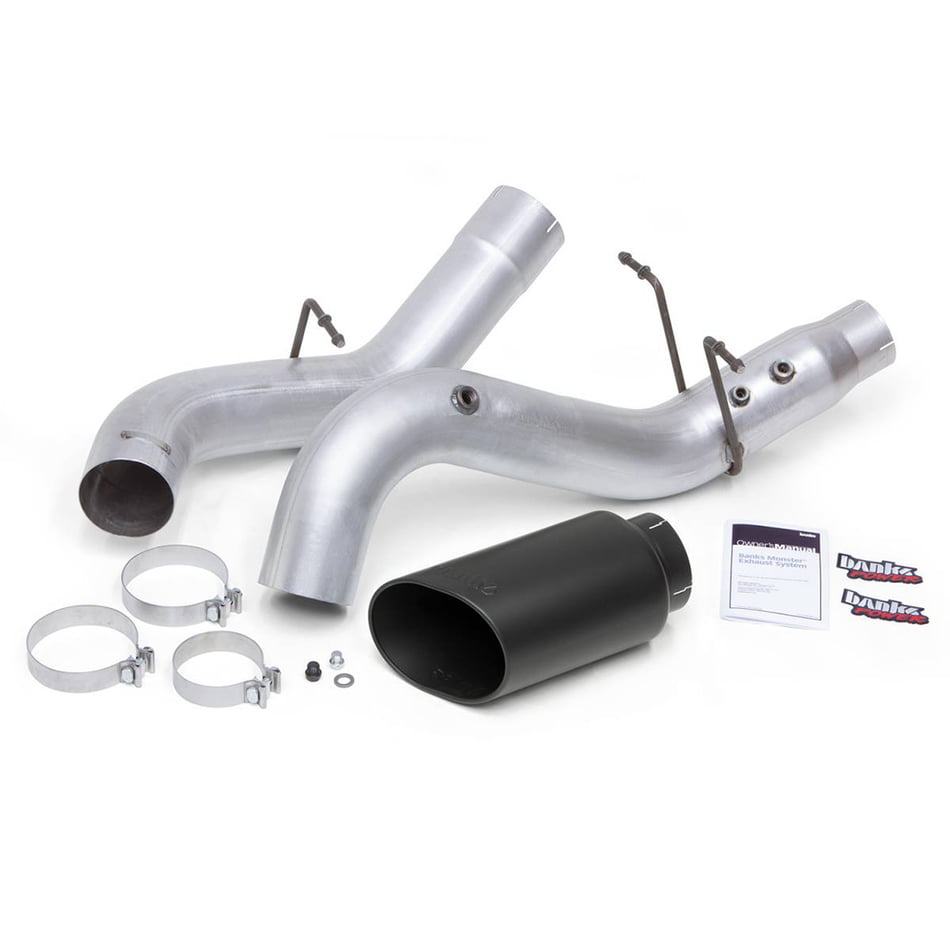banks power monster exhaust system 5 single exit black side kick tip for 2017 2019 chevy gmc 2500 3500 6 6l duramax